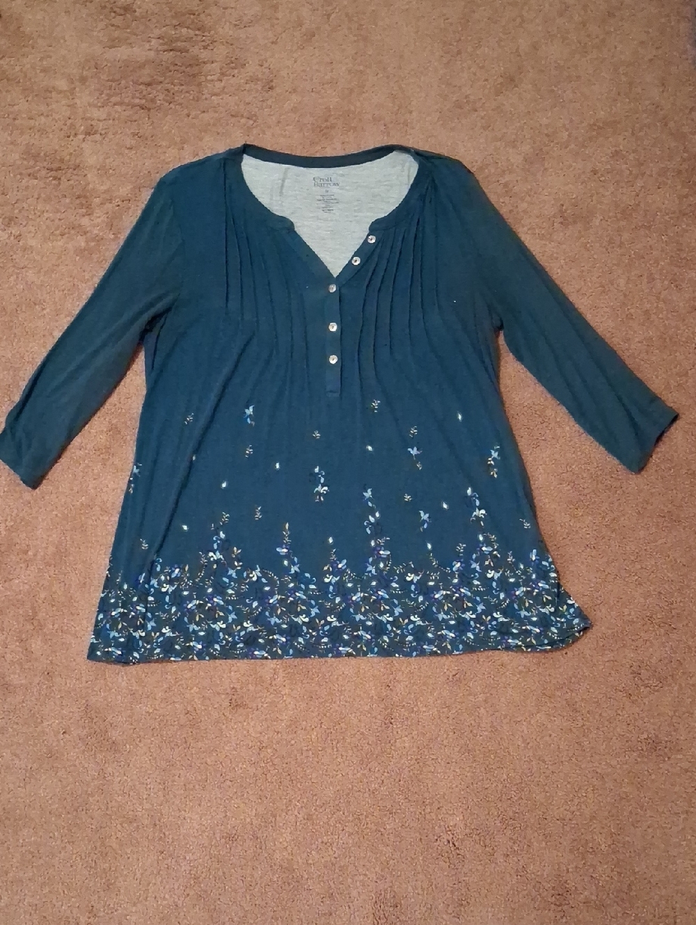 croft & barrow Teal Floral Pintuck Henley Tunic